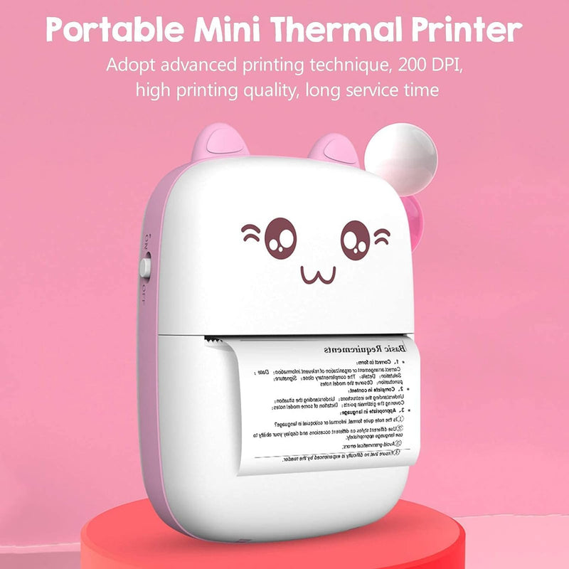 Portable Mini Pocket Printer BT Thermal Printer with Thermal Printing Paper USB Cable for Note Photo Web Document Printing