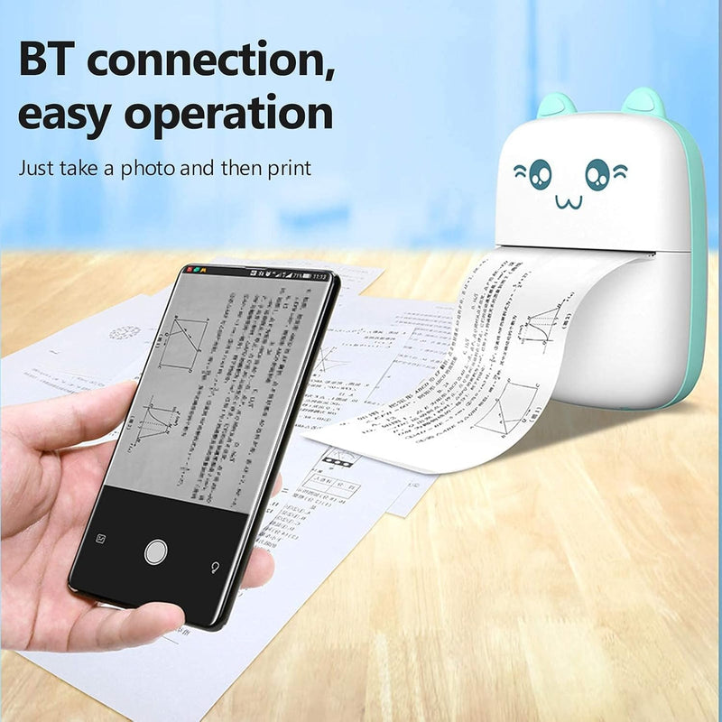 Portable Mini Pocket Printer BT Thermal Printer with Thermal Printing Paper USB Cable for Note Photo Web Document Printing